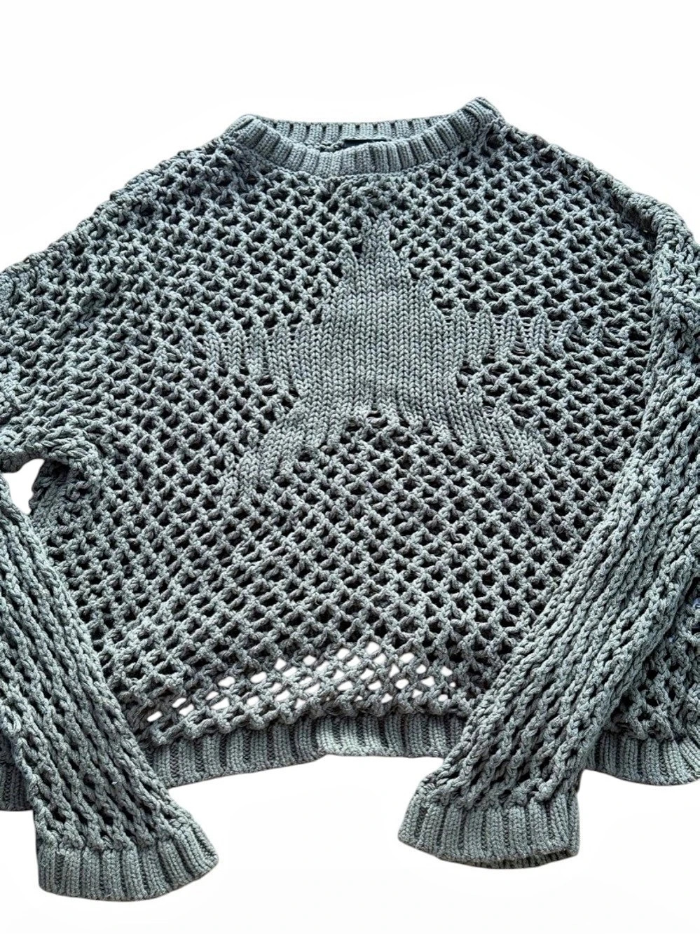 Minga London Olive Green Star Open Knit Sweater Size M